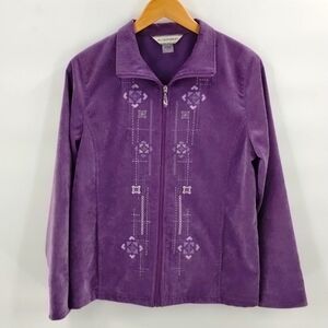Allison Daley corduroy knit jacket embroidered front size 8 oversized purple